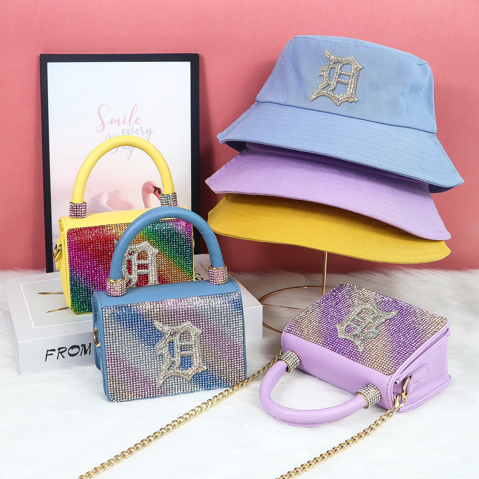 

Wholesale designer detroit high quality bucket hats tote bag purse and hat set for women handbags, 12 colors