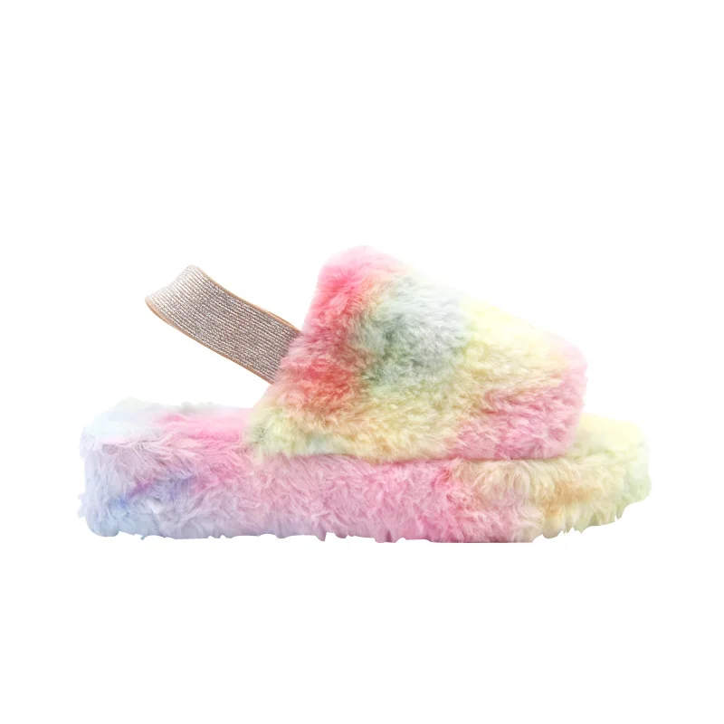 

Wholesale Winter Women Fancy Thickened Thermal Wool Peep Toe Home Indoor wear Flat Slippers, Photo