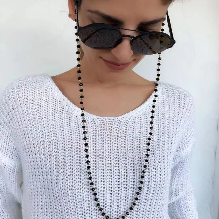 

Elegant Black Crystal Beads Sunglasses Chains, Eye Glasses Holder, Custom Chain