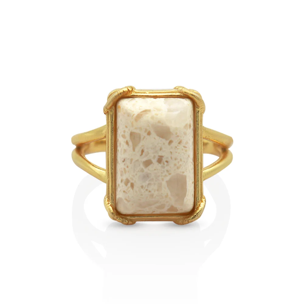 

Chris April 925 silver 18k gold plated marble natural stone gold raw gemstone rings