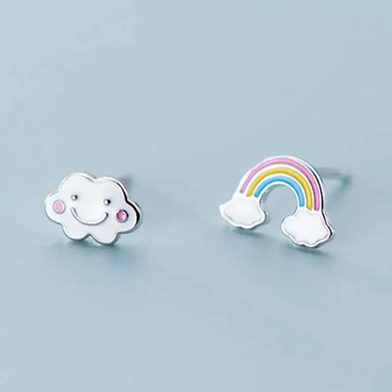 

VIVILADY 925 sterling silver plated cute rainbow clouds asymmetric stud earrings for women party