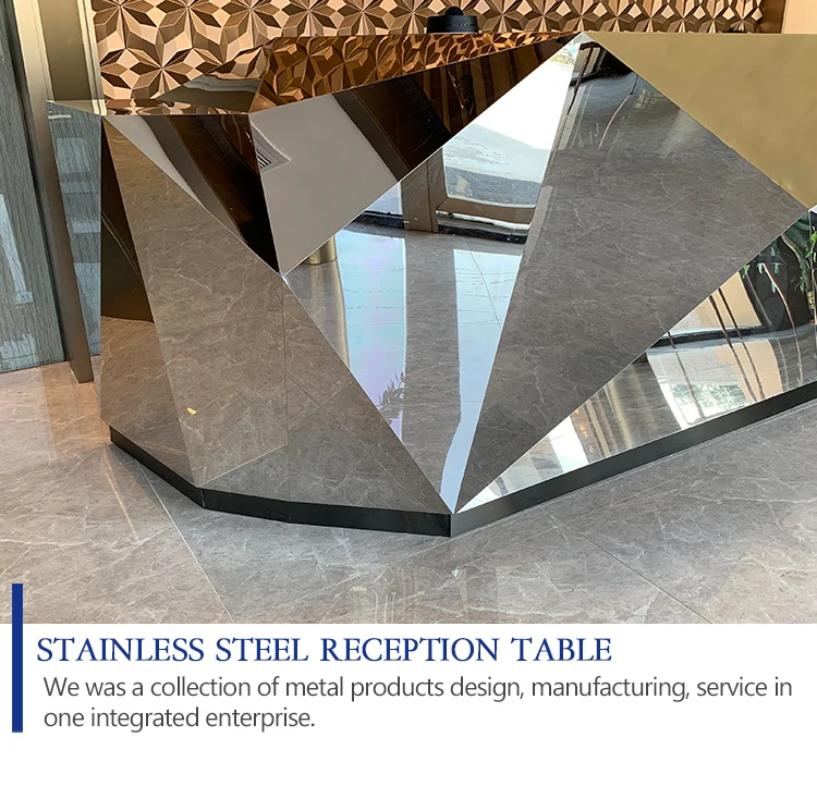 modern high glossy silver metal unique reception desk table front counter customized stainless steel company reception desk