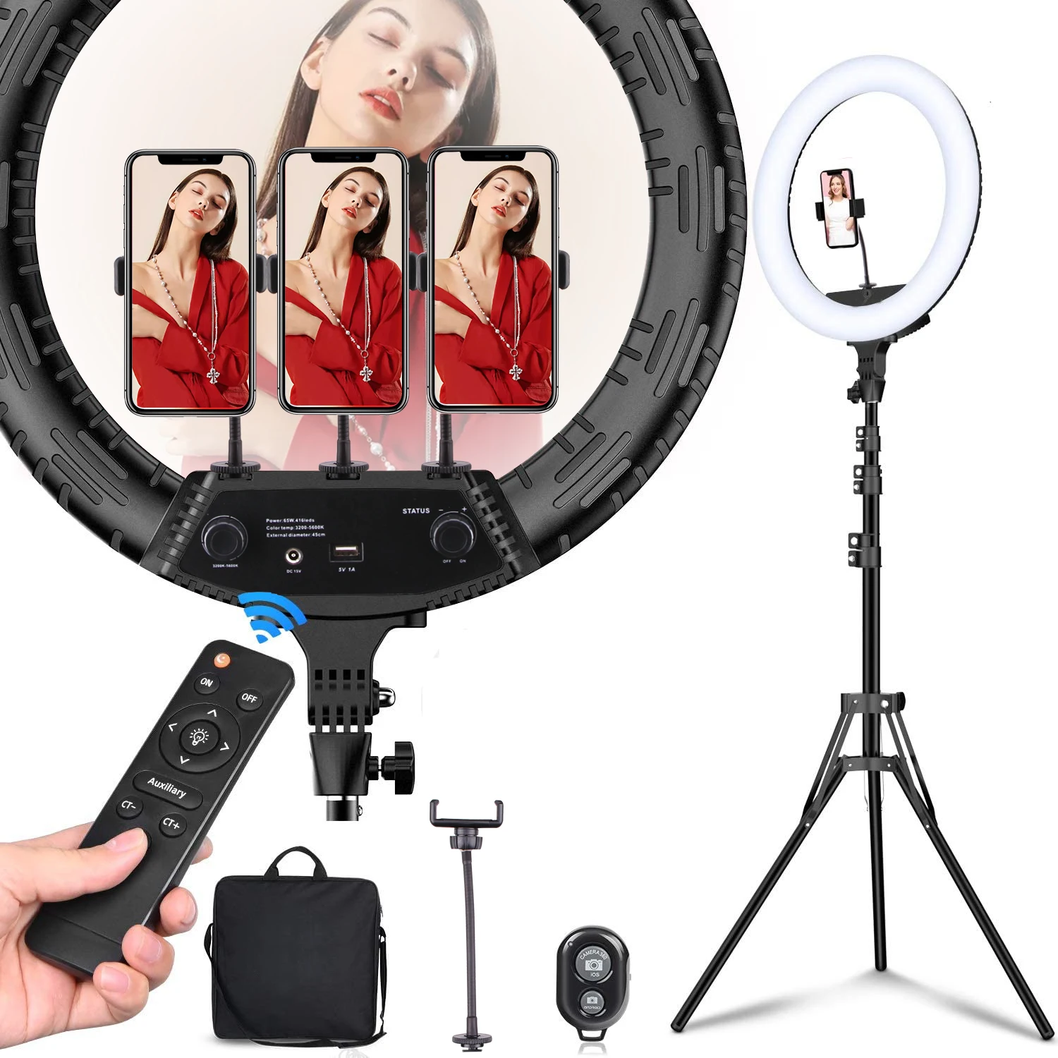 

profession custom big 18 inch led selfie ring light photography with tripod stand and 3 phone holder ringlight lamp aros de luz