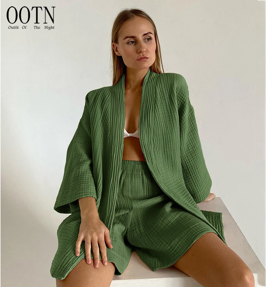 

OOTN Spring Sleepwear Clothes Loose Pajamas Female Casual Suits With Shorts Cotton Women's Nightwear Home Wear 2 Piece Sets