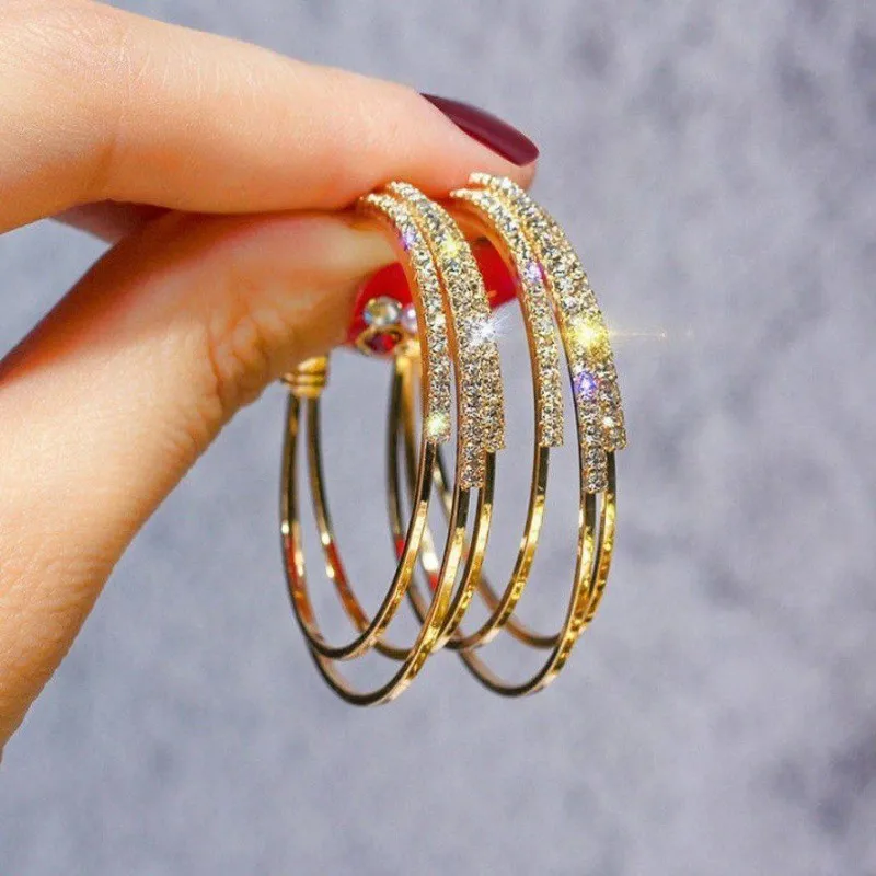 

Wholesale Statement 18K Gold Plated Bing Bing Diamond Clip-on Earrings Luxury Micro Inliad Cubic Zirconia CZ Large Hoop Earrings