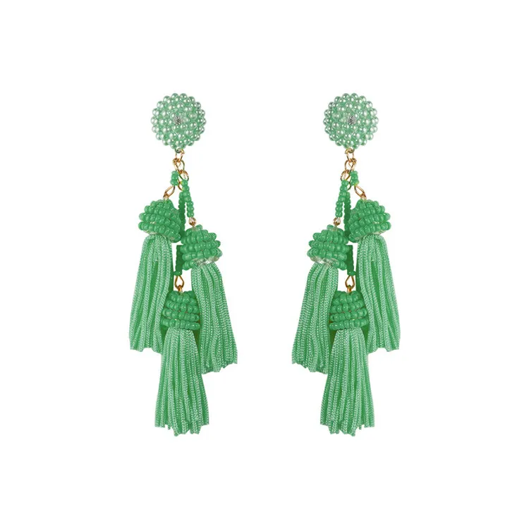 

Thread Wrapped Beaded Ball Long Hanging Rope Tassel Earrings Seed Bead Fringe Earring, As picture