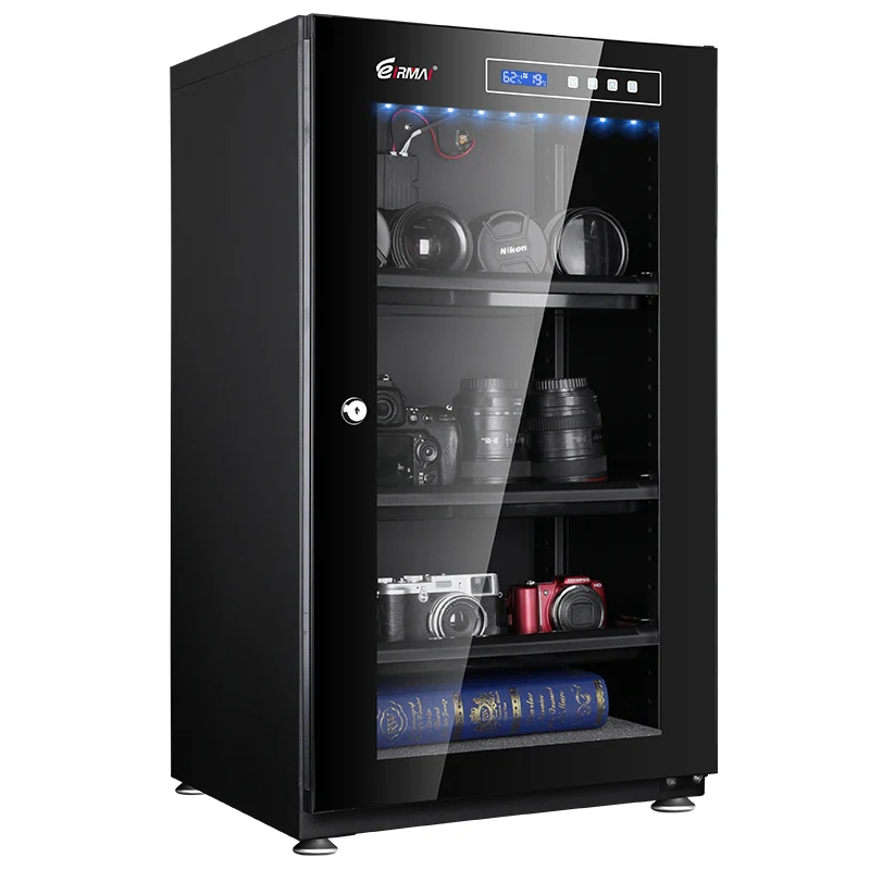 
100L LCD touch panel electronic digital Display modern glass display photographic equipment Dry Cabinet for Lens Camera 
