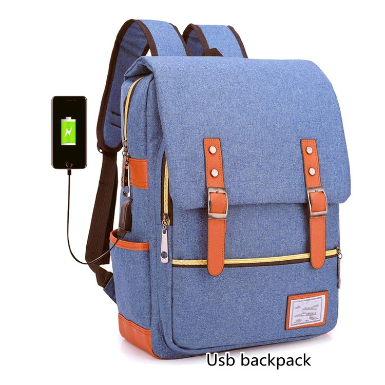 

Hot Designer Vintage USB Charging Laptop Backpack Unisex Work Travel Bag Water Resistant College School Backpack for Women Men, Blue