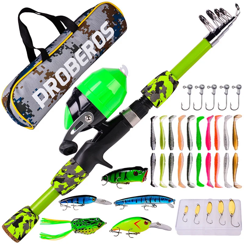 

2022 New Luya lures Fishing Set For Kids Including Fishing Rod Reel Hook Lure And Bag, 2 colors