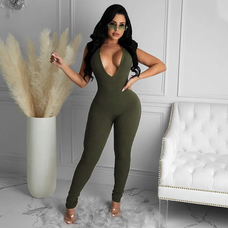

New arrival spring/summer sexy solid color one piece set women sleevless jumpsuit
