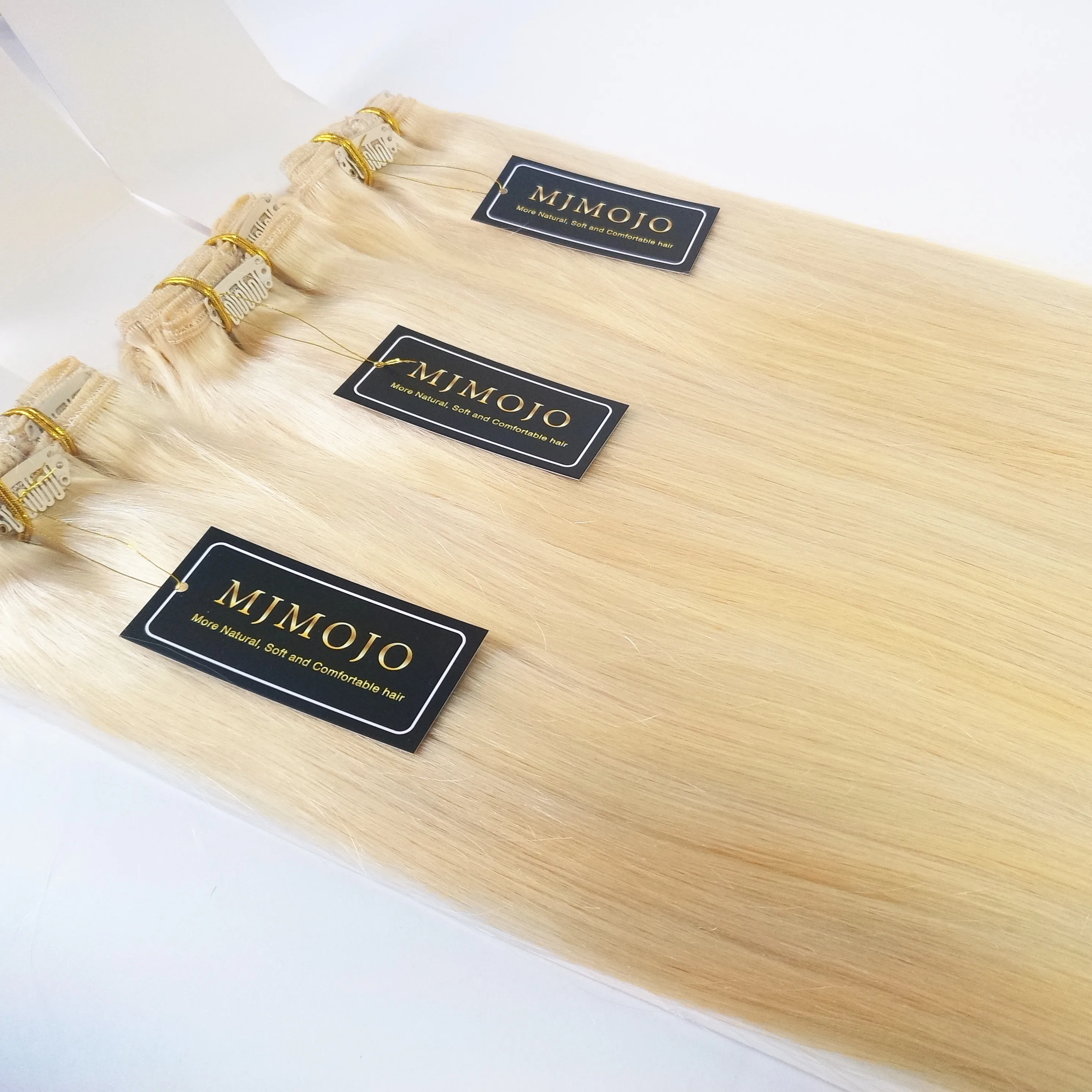 

MOJO Factory Wholesale Price Blonde Hair Extensions Double Drawn Weft 613 Bundle clip in hair Amazon natural color