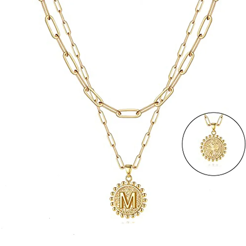 

Suowei Oem Kolye Alloy 26 Letters Double Clavicle Pendant Jewelry Necklace Custom Necklace Layered Necklaces