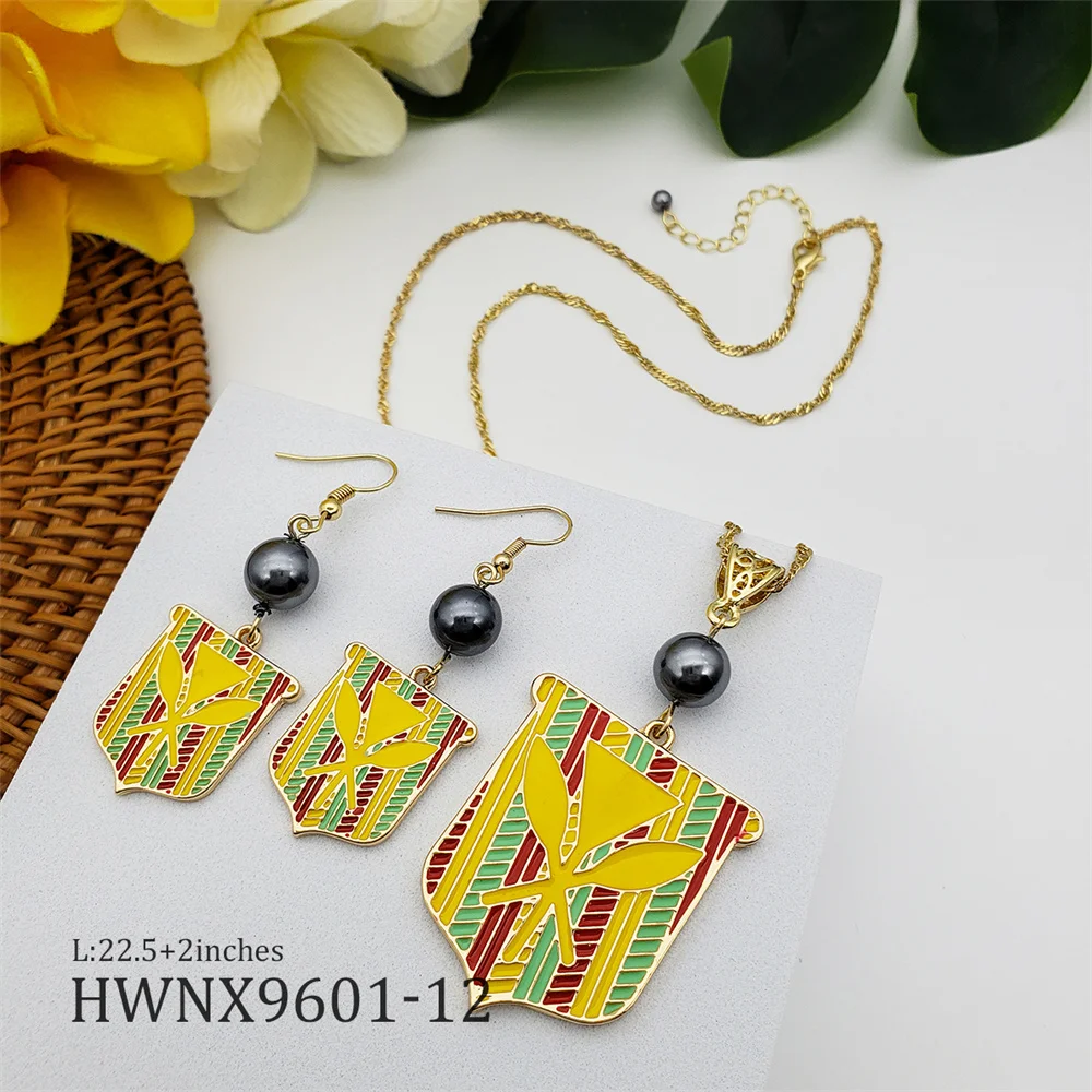 

New arrival hawaii flag gold plated earring and necklace set