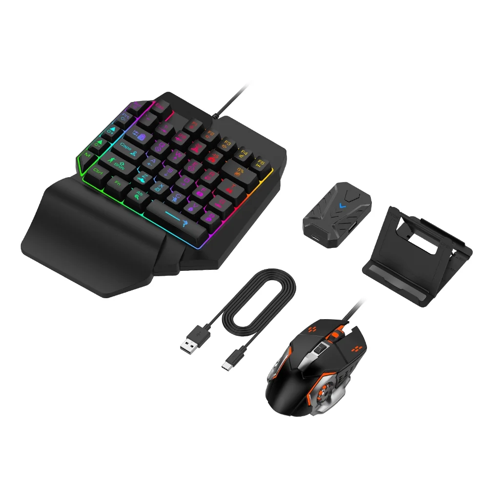 

Wireless Converter with one-hand F6 Keyboard and G2 Gaming Mouse For iOS&Android Mobile Games Playing 4in1 Mobile game Combo