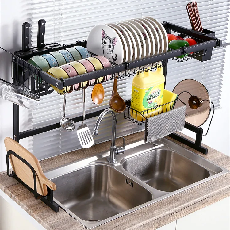 

Black 85cm kitchen stainless steel over the sink dish drying rack