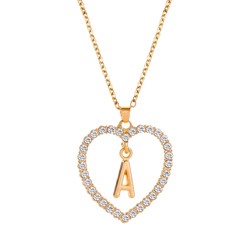 

2021 Fashion Personalised Charm Girls Gift Gold And Sliver Heart Pendant 26 Alphabet CZ Initial Letters Necklace For Women, Gold, silver, customized