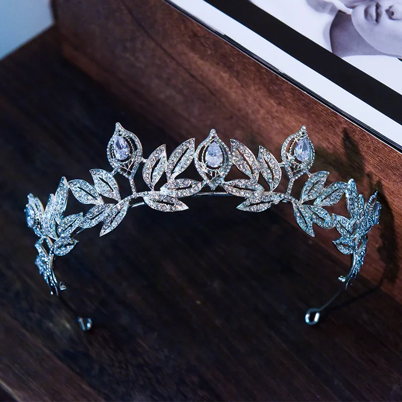

Jachon New luxury silver crystal leaf temperament tiaras wedding headwear, Sliver