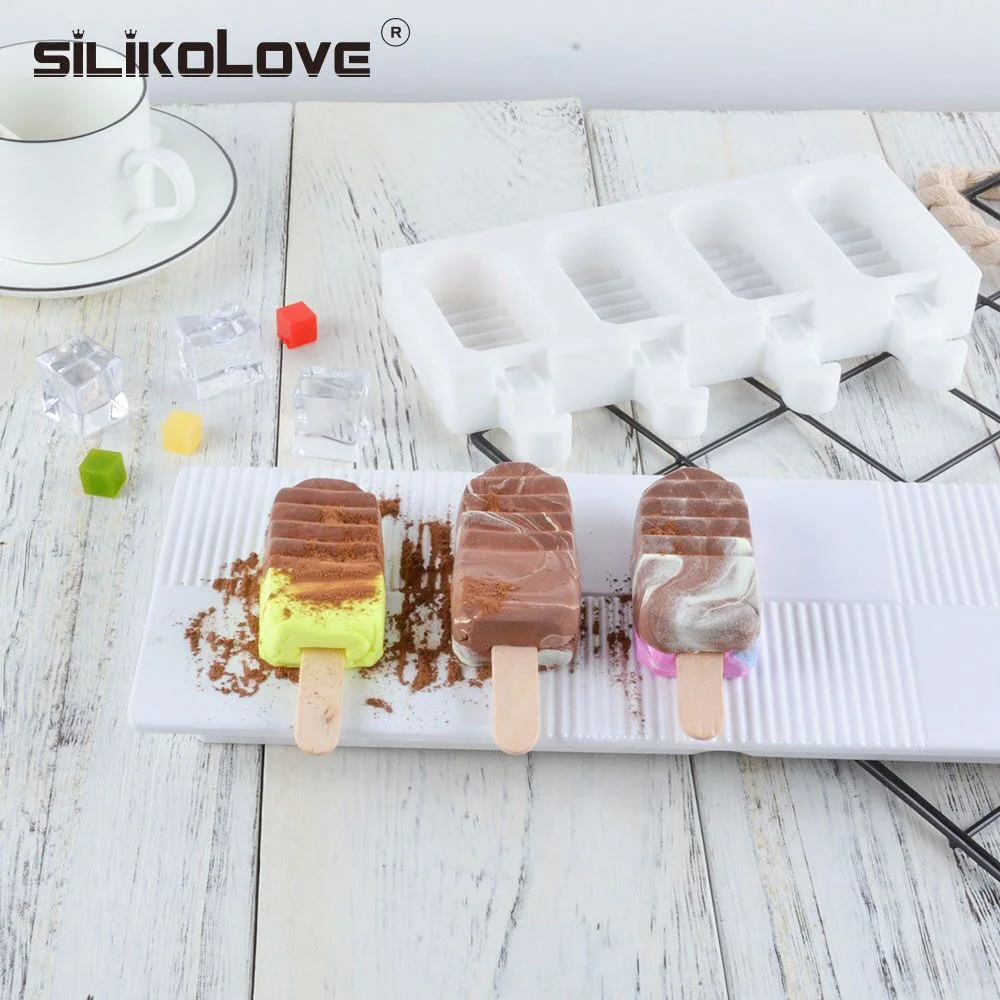 

BPA free 4 Cavities Silicone Ice Cream Molds For Children Home With Popsicle Sticks Homemade Maker, As picture or as your request