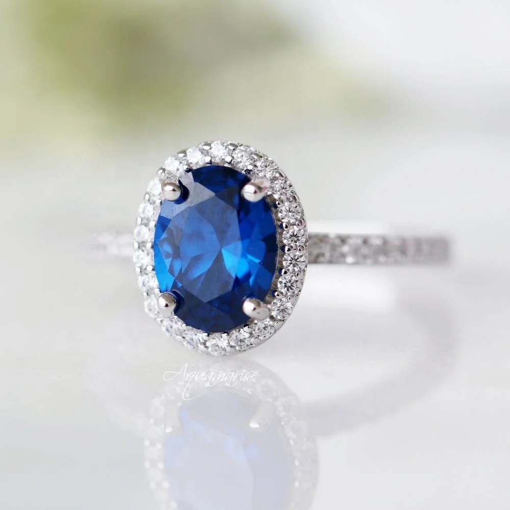 

Royal Blue Stone Oval Wedding Rings For Women Birthstone Crystal Ring Female New CZ