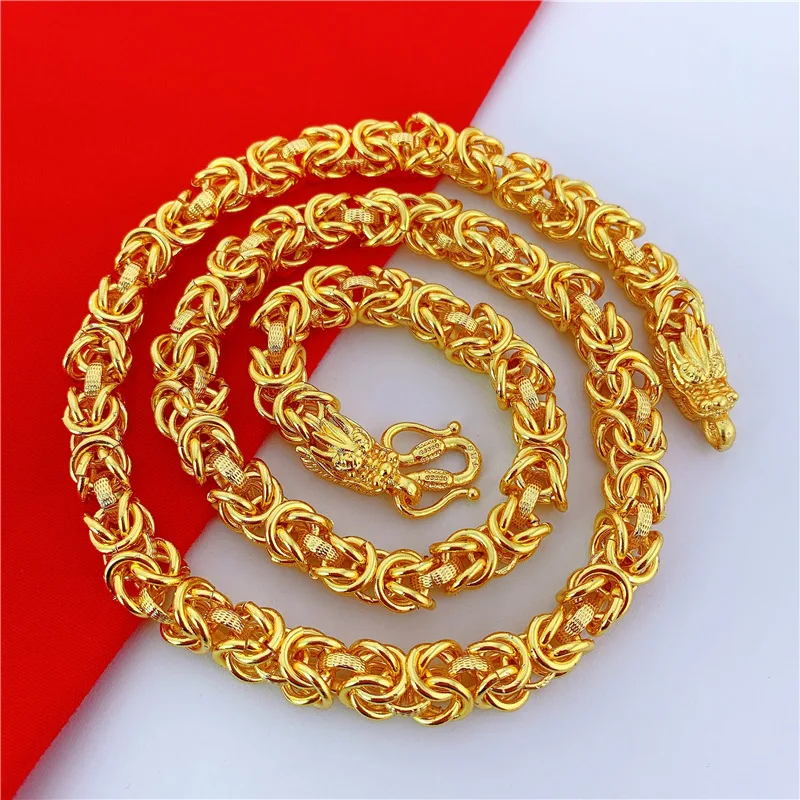 Dubai Popular Cloth Pattern Necklace Dragon Head Simulated Vietnam Alluvial Gold Imitation Men's Domineering Gold-Plated Chain