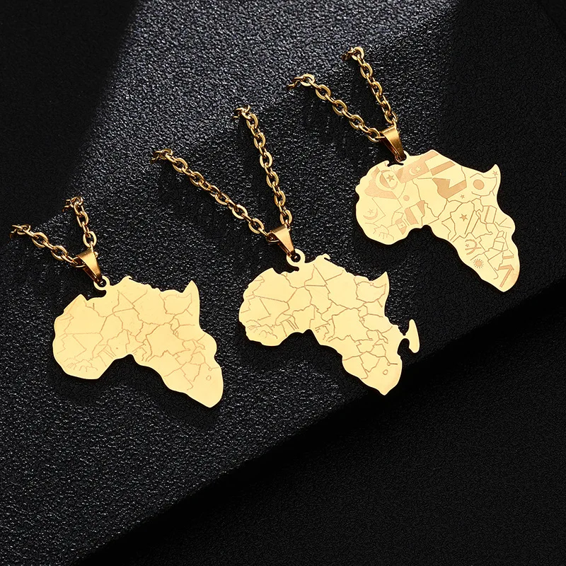 

Custom 2021 New Stainless Steel Woman African Map Necklace 18K Gold Jewelry, Picture shows