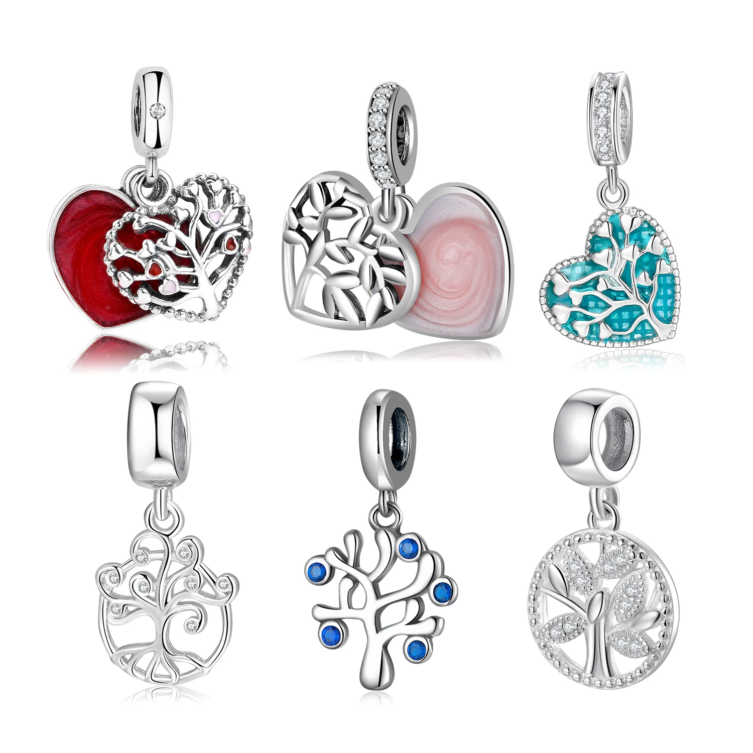 Real 925 Sterling Silver Tree of Life Made with love Heart Charms for Jewelry Making Enamel Charms Bracelet Pendants Wholesale