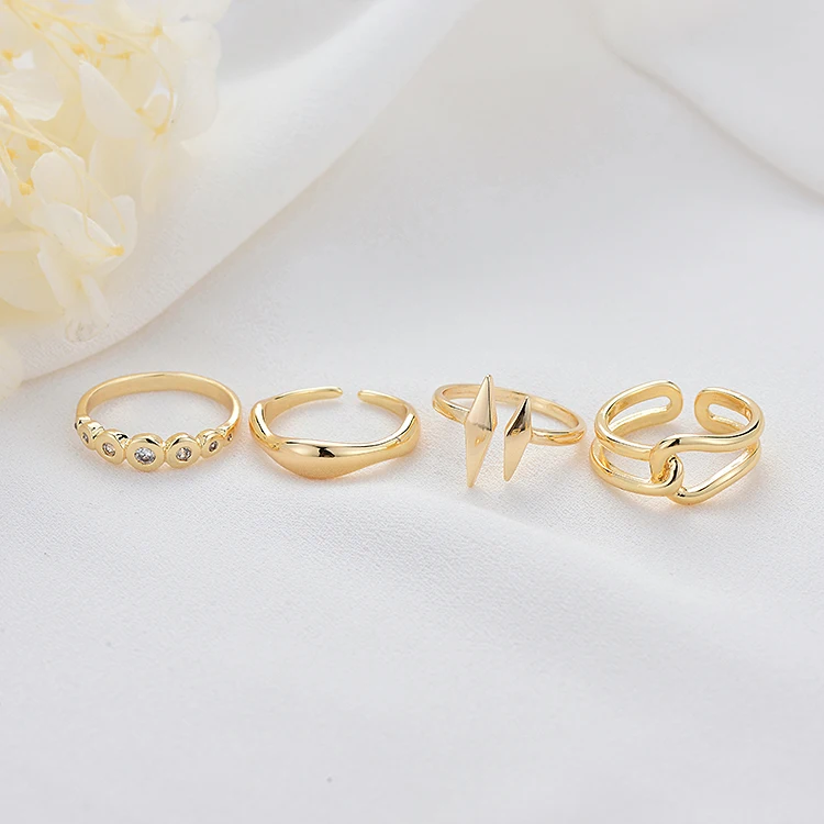 

Simple Design 14K Gold Plated Inlaid Zircon Multi Shape Closed Ring Adjustable Ring