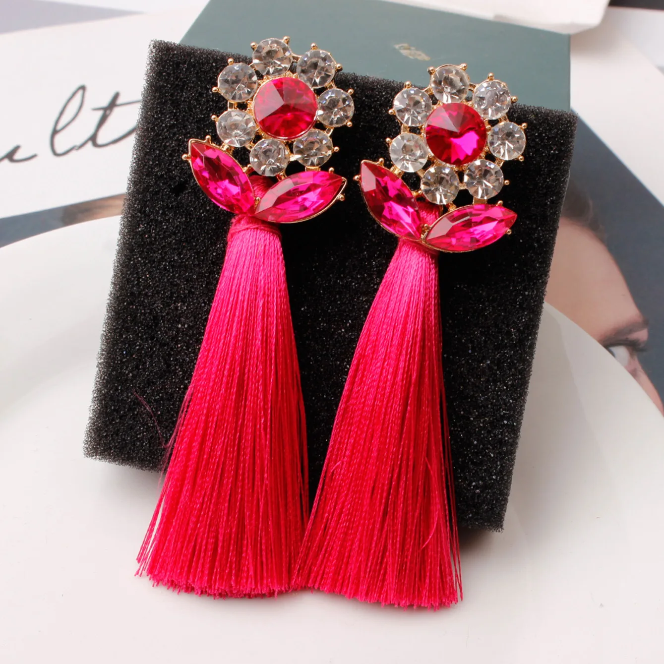 

Wholesale Red Crystal Women Retro Hyperbole Bohemia Wave Long Tassel 2021 Earrings Trend Earings Unique