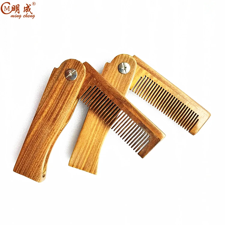 

Men's custom logo luxury sandalwood folding wooden beard comb, Green sandalwood