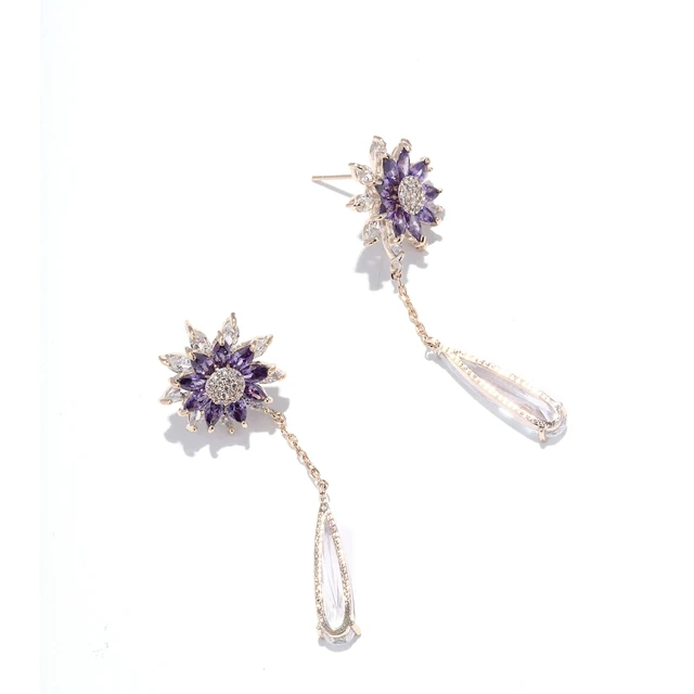 

Purple Flower With Long Chain Jewelry Stud Earring 2021 Trend, As photo