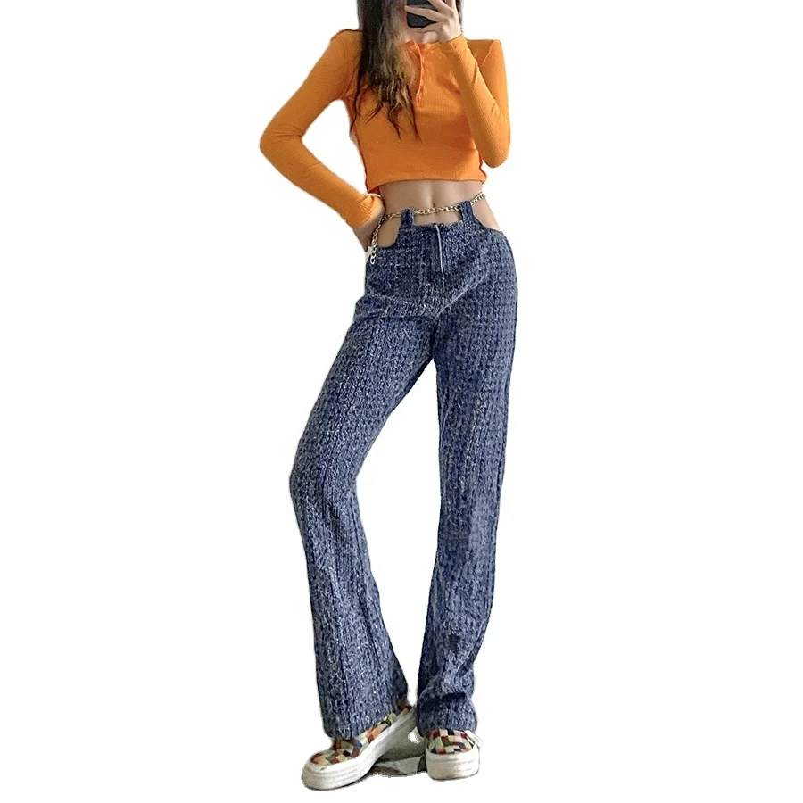 

2021 personality high waist street wear straight loose casual fashion women jeans, Blue