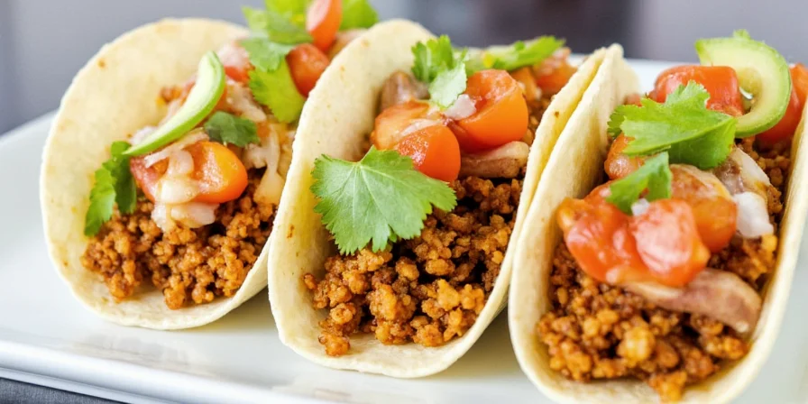 A colorful platter of jackfruit tacos featuring multiple spice pairings