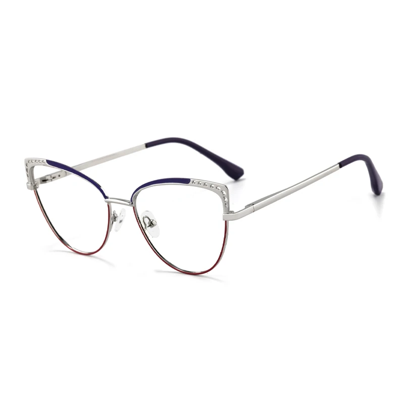 2025 Hot Sale High Quality Glasses Diamond Computer Anti Blue Light Glasses Transparent Metal Cat Eyewear Glasses
