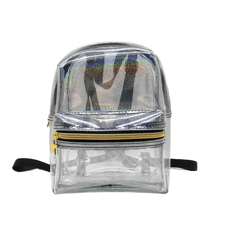 

Custom Clear Glitter PVC Backpack Waterproof Fashion Transparent Small Backpack School Bag