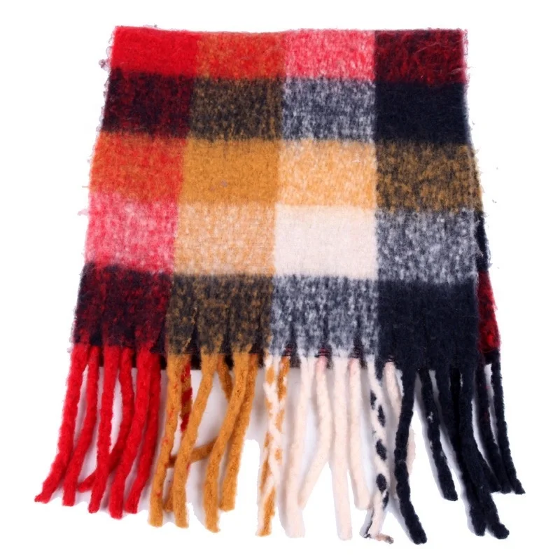 
Factory Direct Supply Tartan Wool Scarf Check Pattern Cashmere Thick Shawls Tassel Scarf 