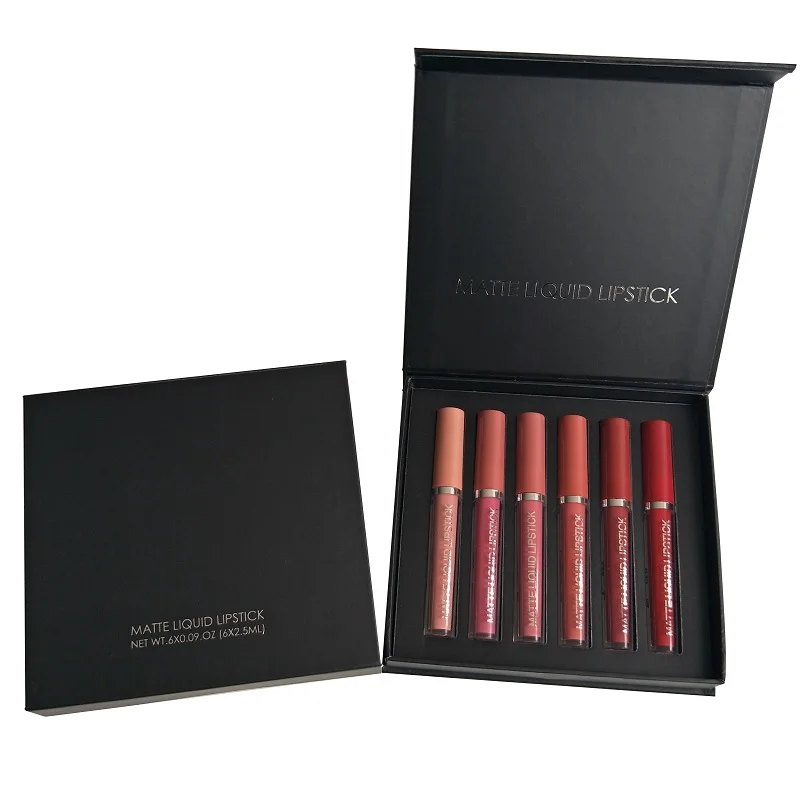 

2022 Hot Sale No Logo Custom Private Label Luxury Cosmetic Matte Lipstick Box Set Gift, 6 color/set