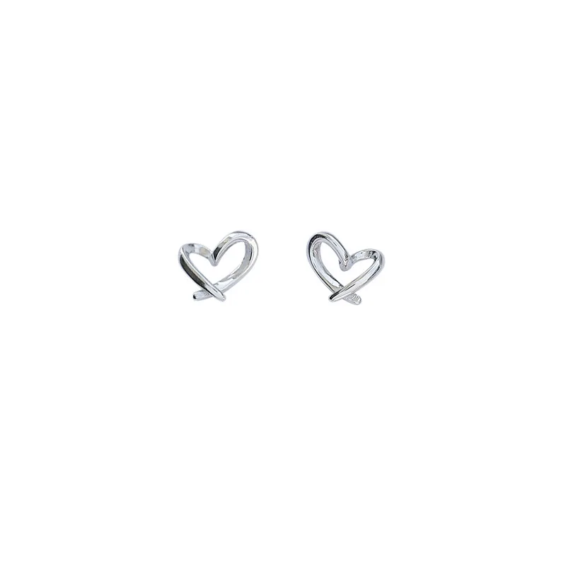 

Fashion New Hot Sell Trendy 925 Sterling Silver Stud Earrings For Women Real Silver Heart Ear Studs Initial Earrings