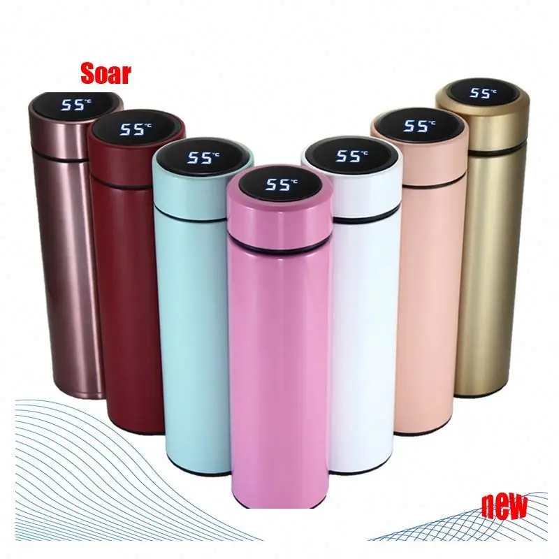 

500Ml Custom Logo Sport Luxury Smart Vacuum Insulated Flask Stainless Steel Thermo Led Temperature Remind Display Water Bottle, Customized color