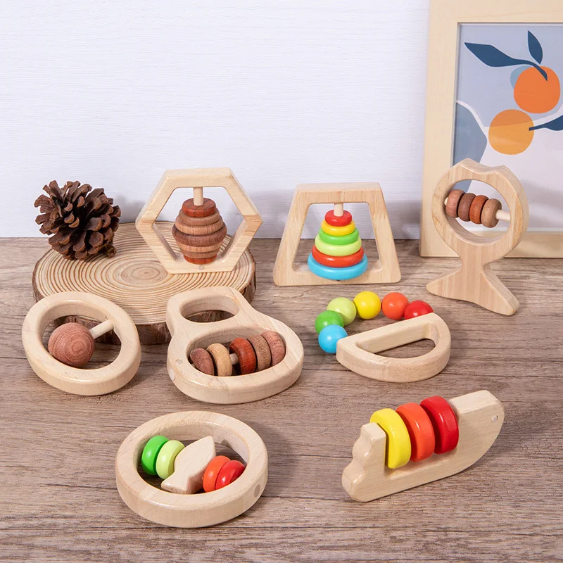 

Rattles For Babies Newborn Gift Educational Wooden Toys Rainbow Rattle Montessori Baby Toys 0 12 Months For Children Boys Girls