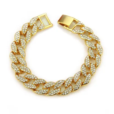 

18K Gold Plated Full Diamond Cuban Link Chain Bracelet Bling Hip Hops Men Iced Out Miami Cuban Chain Bracelet