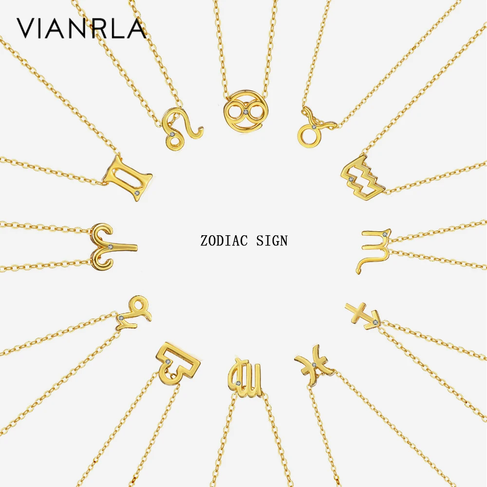 

VIANRLA Zodiac Sign Necklace 925 Sterling Silver Horoscope Sign Pendant Pearl 18k Gold Necklace Dainty Jewelry
