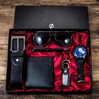 

RTS New Custom Men's Luxury Dress Watches Gift 6pcs/Set With Wallet Belt Sunglasses Pen Keychain Sets For Men Boyfriend