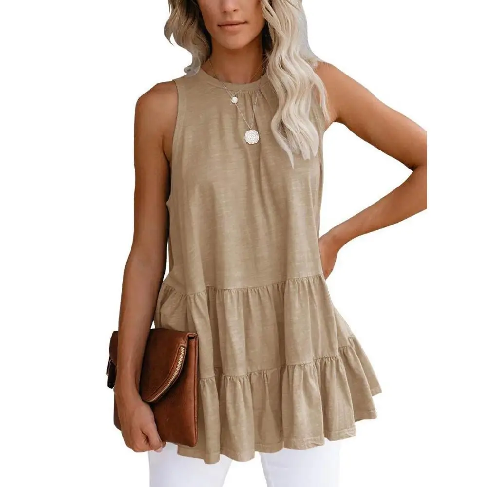 

M30 2020 women summer babydoll summer top sleeveless ruffle tank top