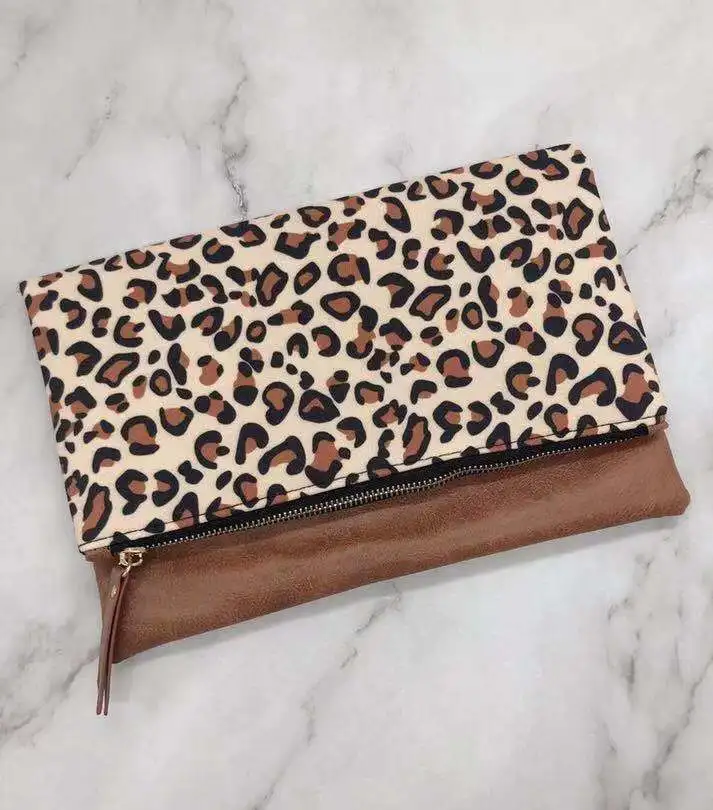 

Personalized Monogram Leopard Cow Folded Clutch, As the picture