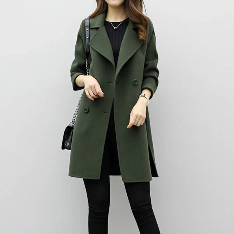 

2022 Women fall Winter Wear Coat Clothes Long Sleeve Overcoat Double Breasted Long Coat Ladies Jacket