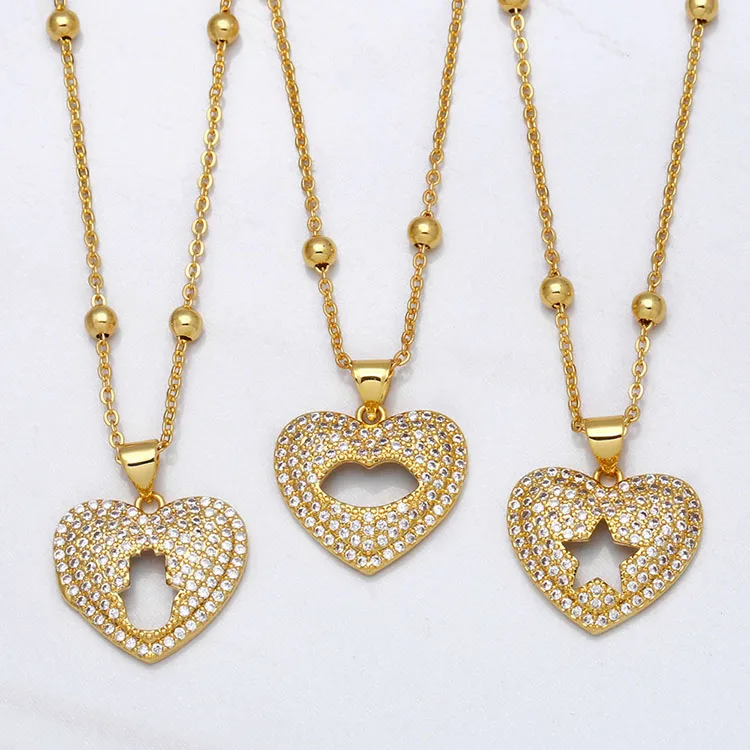 

NZ1334 New Creative 18k Gold Plated Chic Cubic Zirconia CZ Hollow Star Hand Cross Butterfly in Heart Pendant Chain Necklace