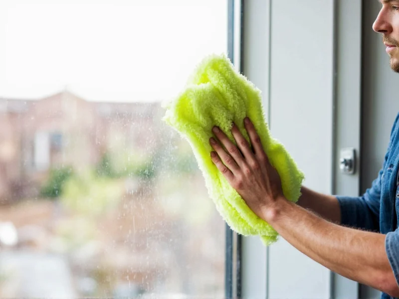 Proper window cleaning technique with microfiber cloth