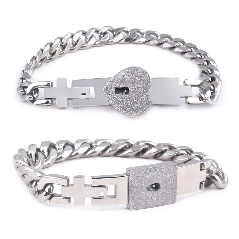 

Romantic Jewelry Couple Heart Key Locks Stainless Steel Charms Bracelet