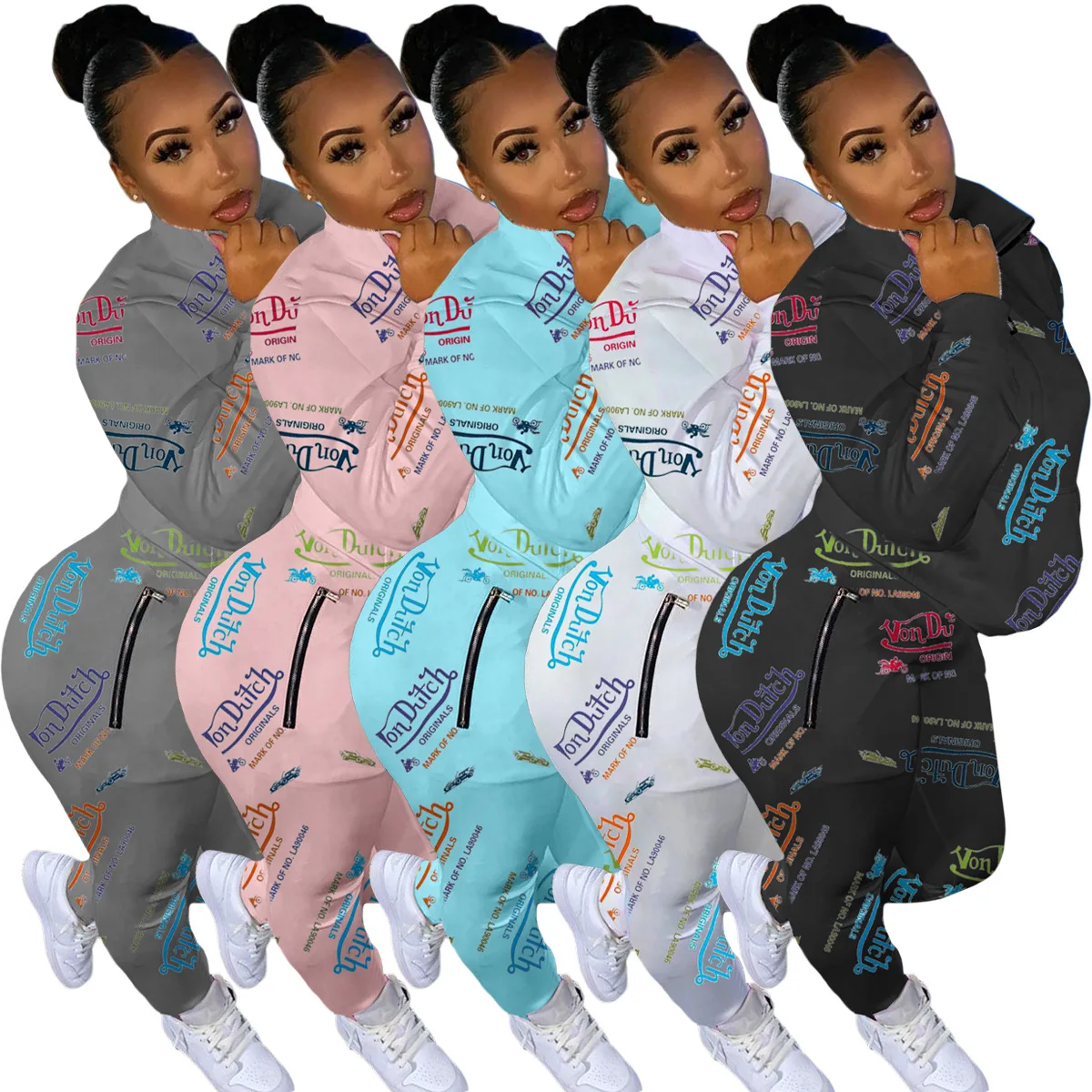 

Tracksuits Candy Color Hoodie And Jogger Pants Set Print Tracksuit Customized Graffiti 2 Piece Sweatsuit Women Matching Sets