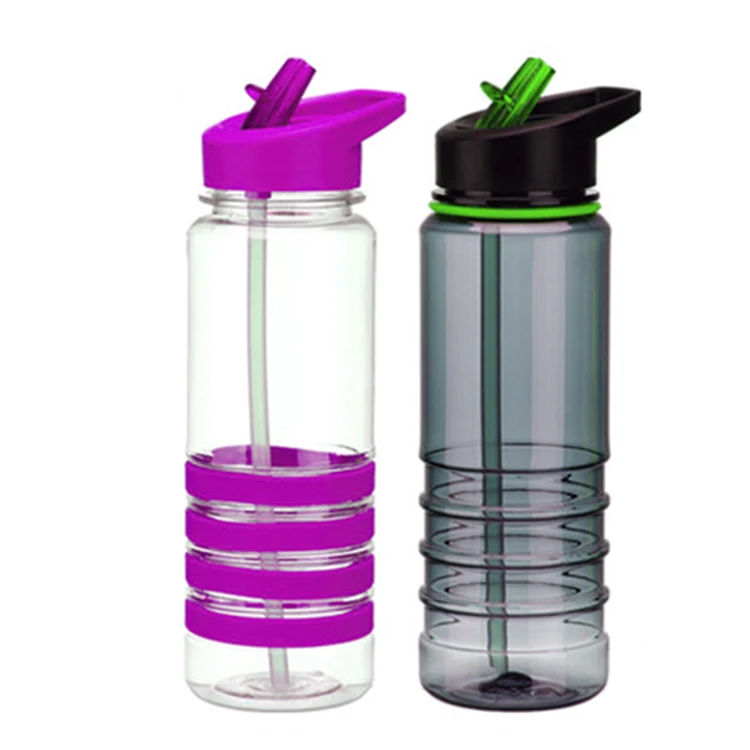 

Food grade Clear water bottles 700ML plastic flip top lids sports straw bottle with handle, Customized color